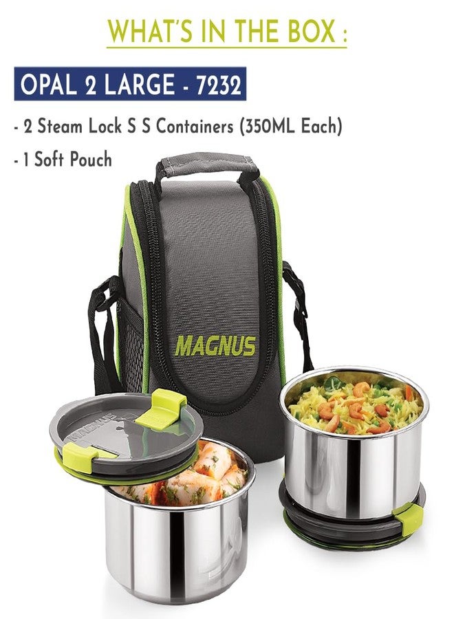 Magnus Opal 2 Stainless Steel Lunchbox Set with Bag - Leak-Proof, Insulated Lunch Box for Kids and Adults - 2 x 350ml Containers with Smart STEAM Lock - Ideal Lunch Boxes for Office Men, Women, School - Image 2